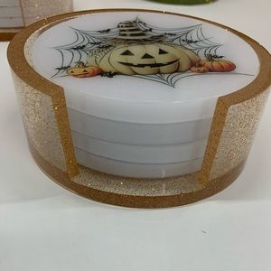 Super cute Halloween coaster set of 4 with holder